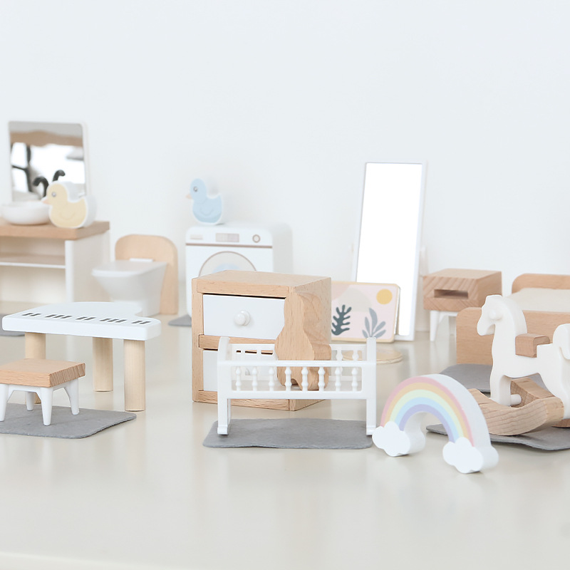 Kids Outdoor Kitchen Accessories - 현대 인형 집 가구 주방 나무