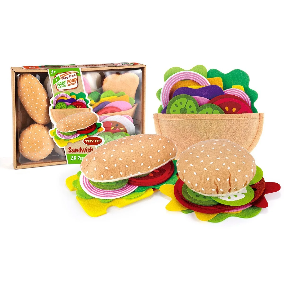 펠트 재질의 햄버거 샌드위치 세트, 28개/10개, 어 - Kids Outdoor Kitchen Accessories 리뷰 및 가격